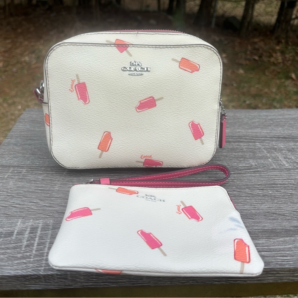 Coach White Popsicle Print Crossbody with Wristlet Limited Edition